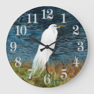 Snowy Egret Clock Große Wanduhr