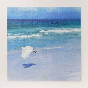 Snowy Egret Coastal Watercolor