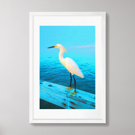 Snowy Egret in Blue Poster