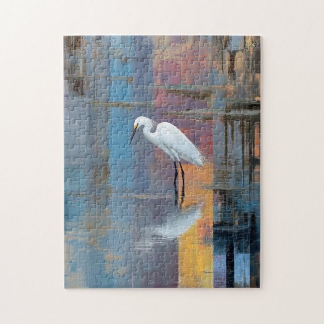 Snowy egret in lake vertical (Vertikal)