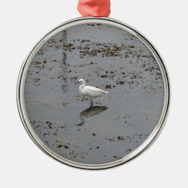 Snowy Egret Silbernes Ornament (Vorne)