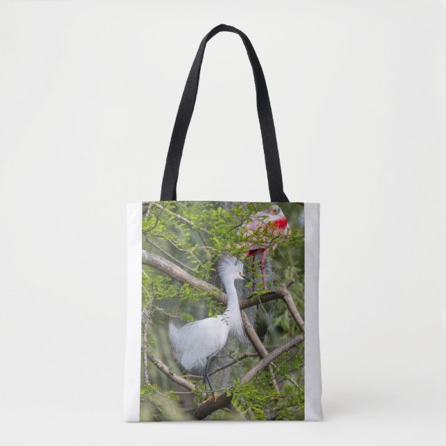 Snowy Egret und Roseate Spoonbill Tote Bag 2 Tasche (Vorderseite)