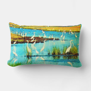 snowy egrets print lendenkissen