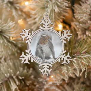 Snowy Eichhörnchen Weihnachtsschmuck Schneeflocken Zinn-Ornament