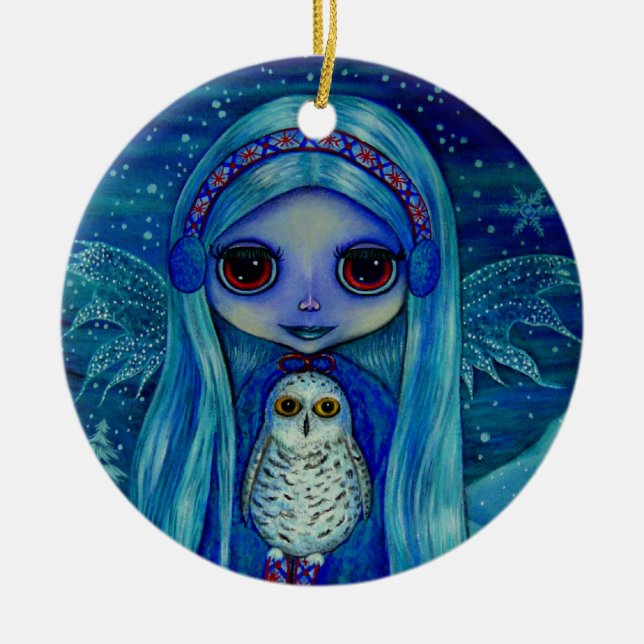 Snowy-Eulen-Fee-Verzierung Keramik Ornament (Vorne)