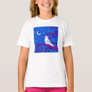 Snowy-Eulen-sichelförmige Mond-Nachtwaldkunst T-Shirt