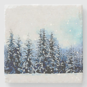 Snowy Evergreen Forest 4x4 Stone Untersetzer