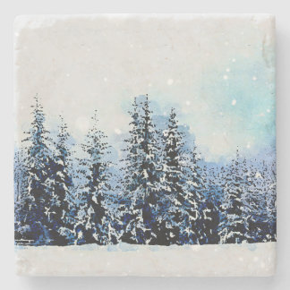 Snowy Evergreen Forest 4x4 Stone Untersetzer