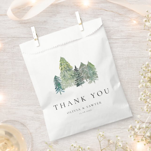 Snowy Evergreen Forest Winter Wedding Vielen Dank Geschenktütchen (Ausgeschnitten)