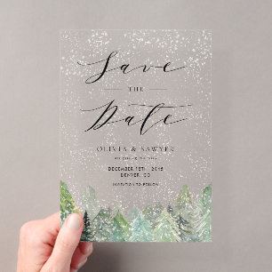 Snowy Evergreen Woodland Winter Save the Date Acryleinladungen