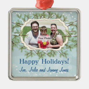 Snowy Evergreens Foto Rahmen Weihnachtsdekoration Silbernes Ornament