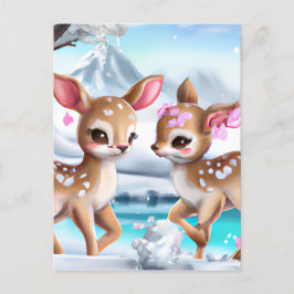 Snowy Fawn Jasing in einer farbenprächtigen Landsc Postkarte