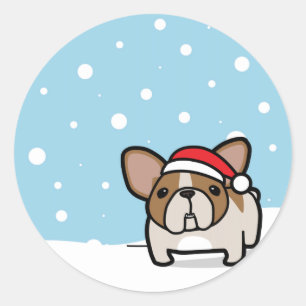 Snowy Fawn Pied Frenchie Runder Aufkleber