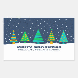 Snowy Fir Trees Große Weihnachtskleber Rechteckiger Aufkleber