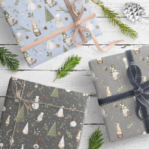 Snowy Forest Christmas Gnomes Pattern Geschenkpapier Set