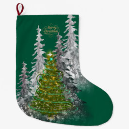  Snowy Forest Christmas Tree Christmas Stockings  Großer Weihnachtsstrumpf