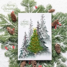  Snowy Forest Christmas Tree holiday postcard Postkarte