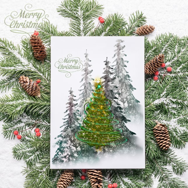  Snowy Forest Christmas Tree holiday postcard Postkarte (Von Creator hochgeladen)