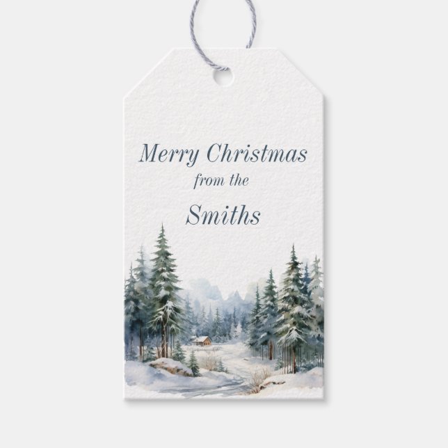Snowy Forest Frohe Weihnachten Geschenkanhänger (Vorderseite)