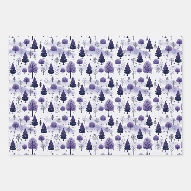 Snowy Forest Lila Weihnachten Geschenkpapier Set (Vorderseite)