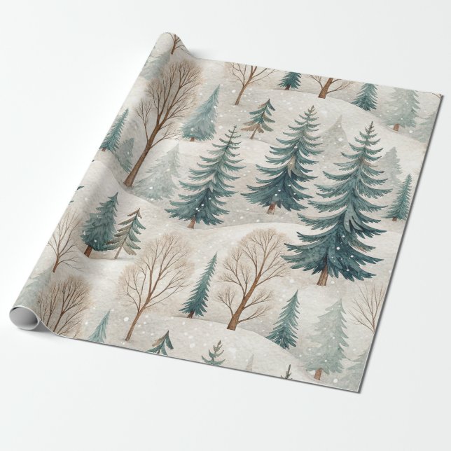 Snowy Forest Pattern – Peaceful Winter Landscape Geschenkpapier (Ungerollt)