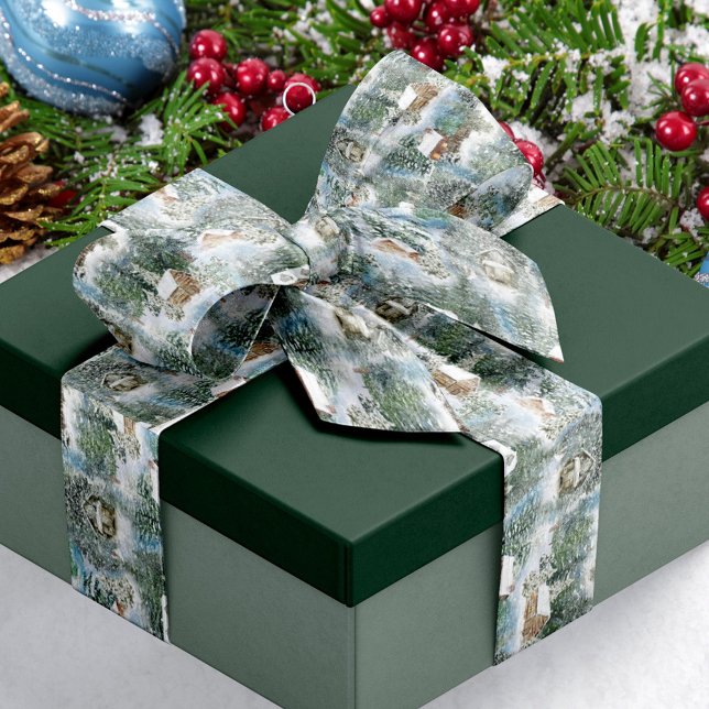 Snowy Forest Rustic Woodland Kabinen Weihnachten Satinband (Von Creator hochgeladen)