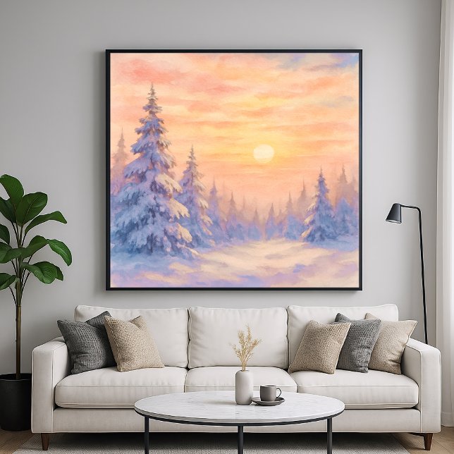 Snowy Forest Sunset - Watercolor Style Art Poster (Von Creator hochgeladen)