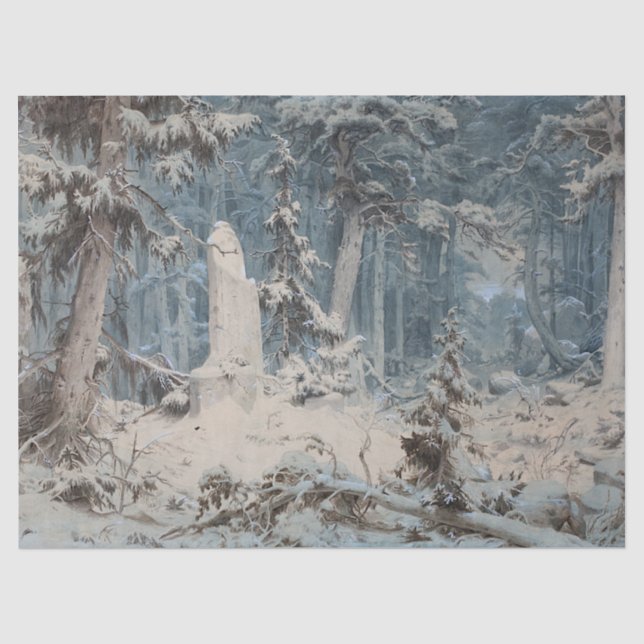 Snowy Forest (von Andreas Achenbach) Seidenpapier (Vorderseite)