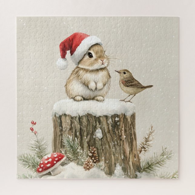 Snowy Forest Winter Woodland Christmas Bunny Bird  (Vertikal)