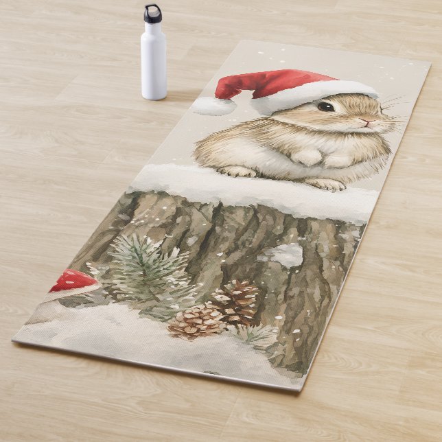 Snowy Forest Winter Woodland Christmas Bunny Bird  Yogamatte (Beispiel)