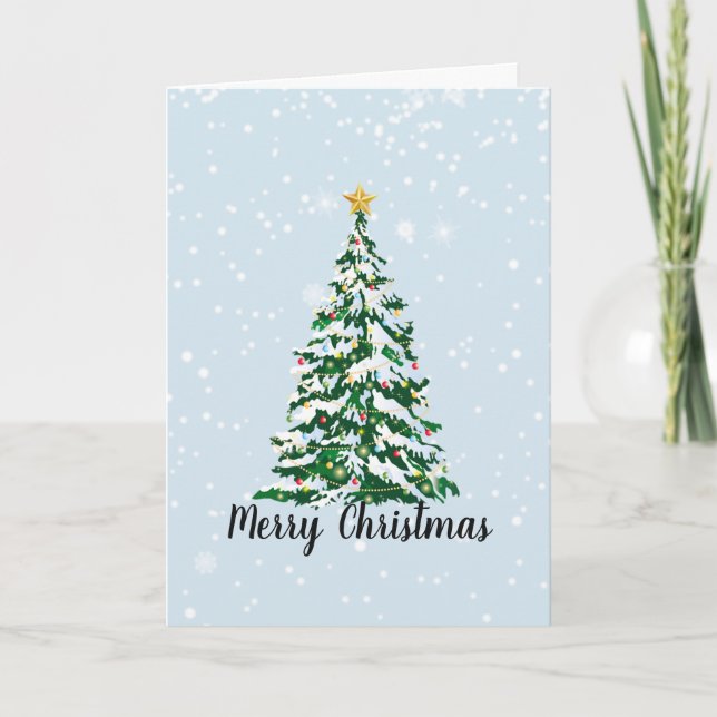 Snowy Frohe Weihnachtsbaum Grußkarte Karte (Vorderseite)
