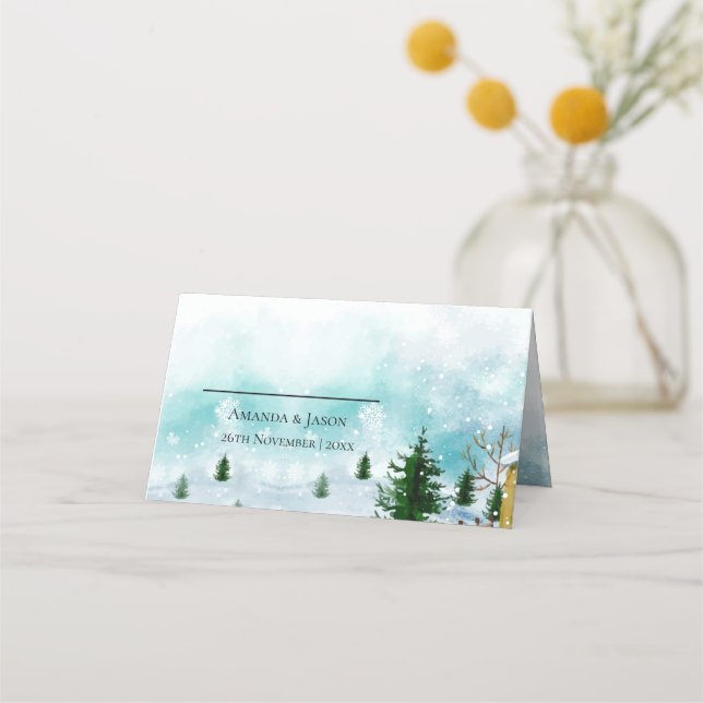 Snowy Frosty Winter Morning Snowflakes Hochzeit Platzkarte (Vorderseite)