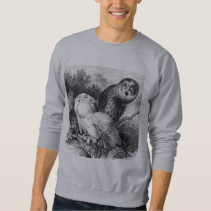 Snowy - gehörnte Eulen-Vintager hölzerner Stich Sweatshirt