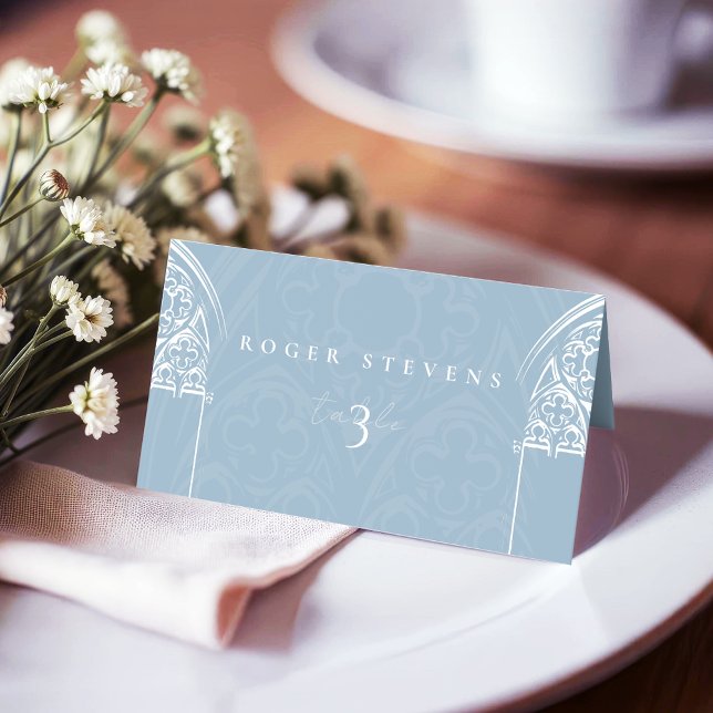 Snowy Gothic Wintermesse Weihnachten Blau Platzkarte (Von Creator hochgeladen)