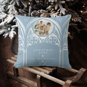 Snowy Gothic Wintermesse Weihnachten Foto Blau Kissen