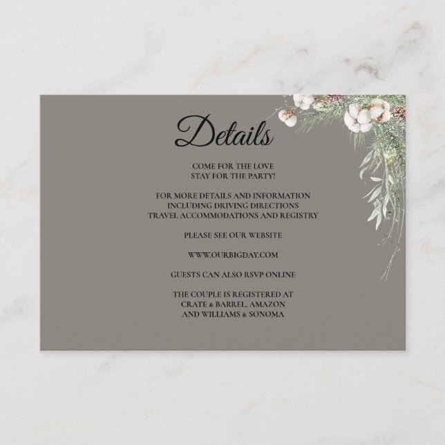 Snowy Greenery Florals Enclosure Card Details Begleitkarte (Vorderseite)