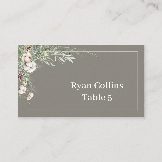 Snowy Greenery Place Cards Platzkarte (Vorderseite)
