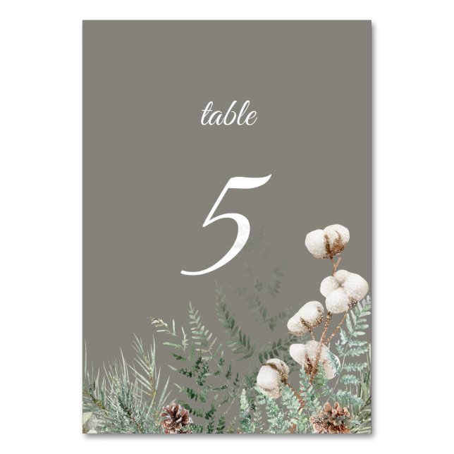 Snowy Greenery Table Number Card Tischnummer (Vorderseite)