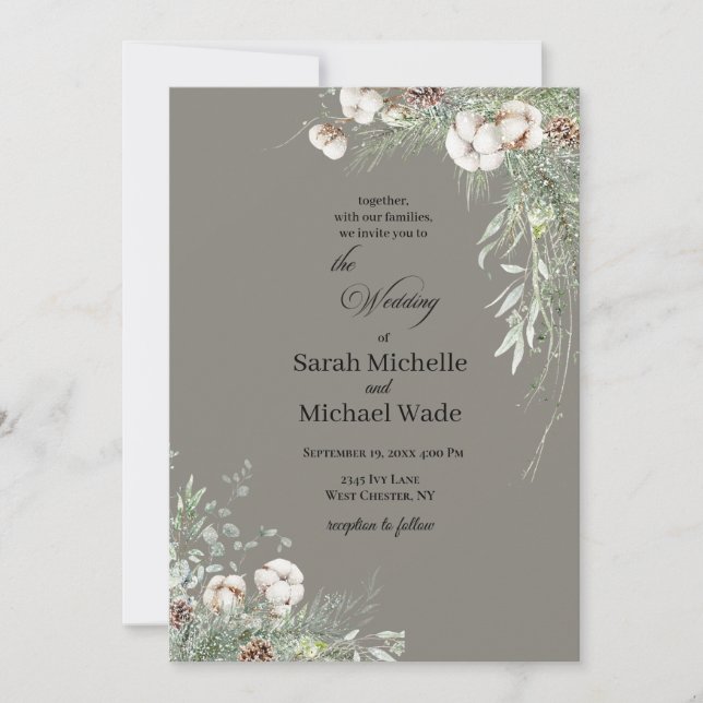 Snowy Greenery Wedding Invitation (Devant)