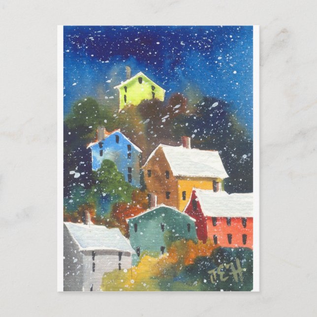 Snowy Hillside Houses Postkarte (Vorderseite)