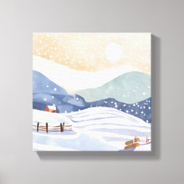 Snowy Hillside | Watercolor Winter Leinwanddruck