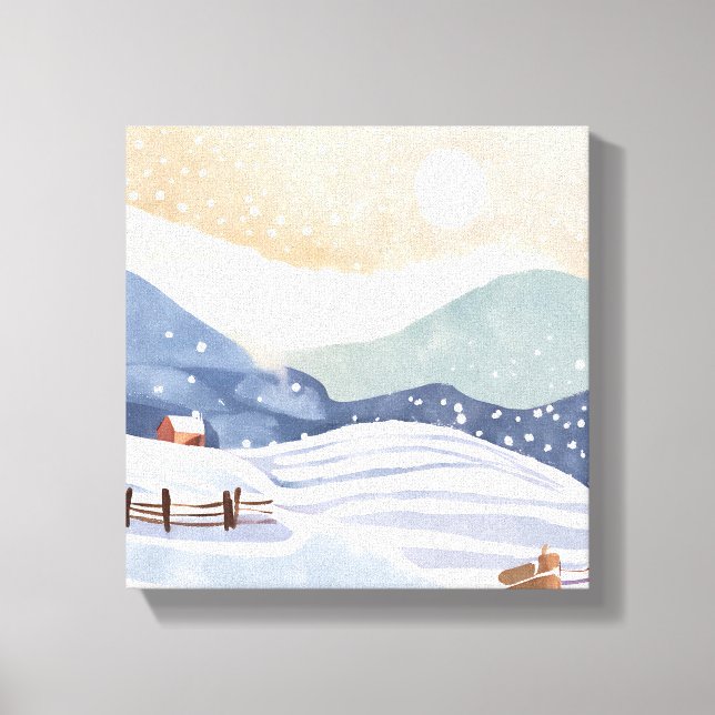 Snowy Hillside | Watercolor Winter Leinwanddruck (Vorderseite)