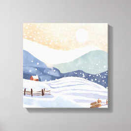 Snowy Hillside | Watercolor Winter Leinwanddruck