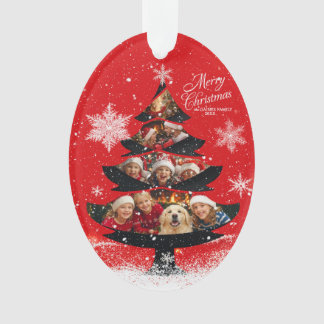 Snowy Merry Christmas Family Photo Tree