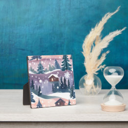 Snowy Mountain Cabin Wasserfarbe Fotoplatte