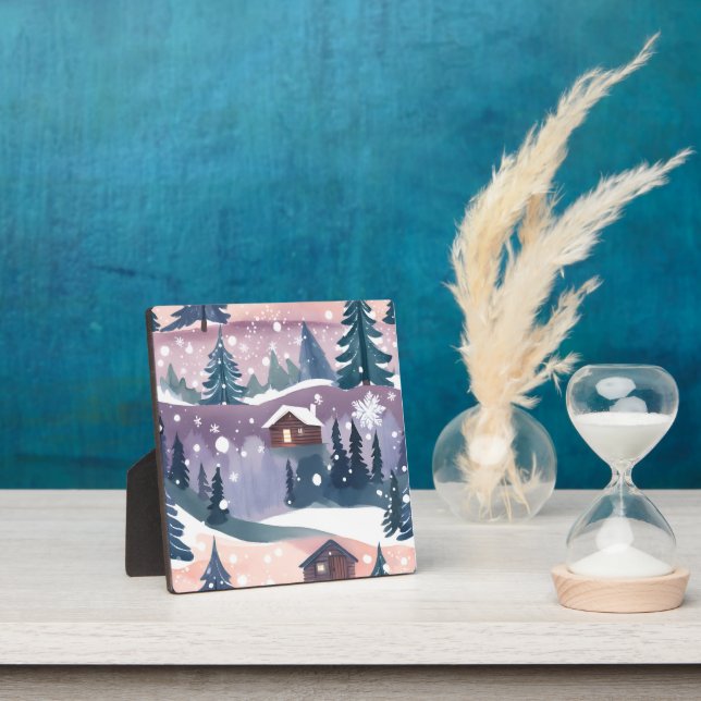 Snowy Mountain Cabin Wasserfarbe Fotoplatte (InSitu)