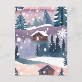 Snowy Mountain Cabin Wasserfarbe Postkarte