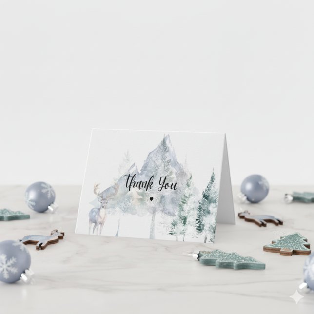Snowy Mountain Evergreen Baby Shower  Dankeskarte (Von Creator hochgeladen)