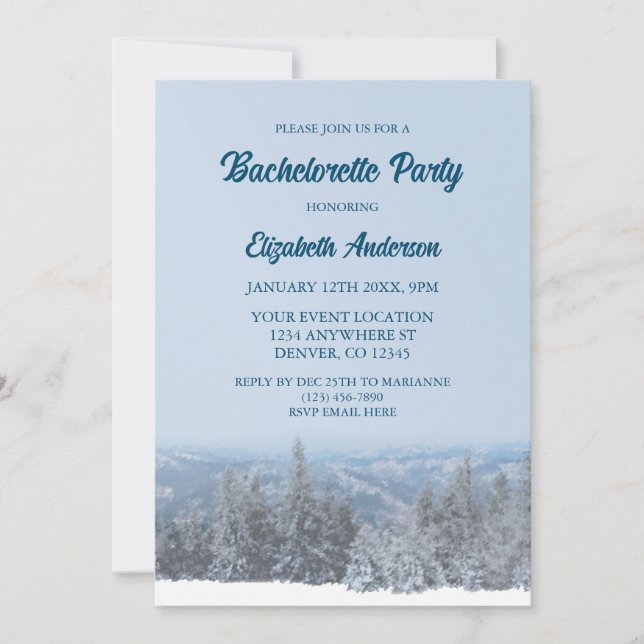 Snowy Mountain Forest Junggeselinnen-Abschied Einladung (Vorderseite)
