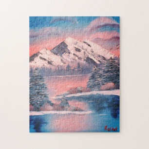 Snowy Mountain Lake At Sunset Painting